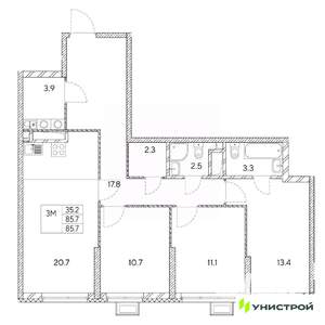 3-к квартира, вторичка, 86м2, 26/31 этаж