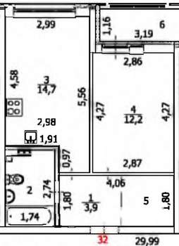 1-к квартира, вторичка, 40м2, 7/25 этаж