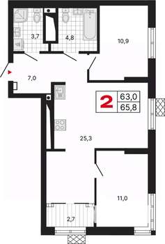 2-к квартира, вторичка, 66м2, 15/29 этаж