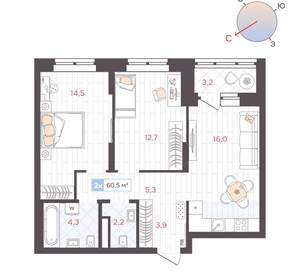 2-к квартира, вторичка, 61м2, 10/25 этаж