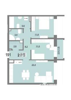 2-к квартира, вторичка, 67м2, 7/25 этаж