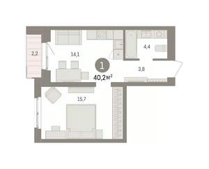 1-к квартира, вторичка, 40м2, 4/15 этаж