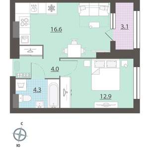 1-к квартира, вторичка, 40м2, 23/32 этаж