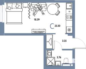 Студия квартира, вторичка, 26м2, 11/24 этаж