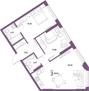 3-к квартира, строящийся дом, 66м2, 5/31 этаж
