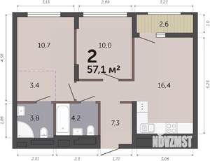 2-к квартира, вторичка, 57м2, 6/19 этаж