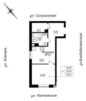 Студия квартира, строящийся дом, 31м2, 11/25 этаж