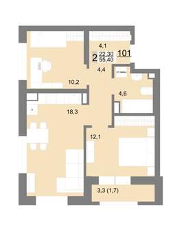 2-к квартира, вторичка, 55м2, 13/26 этаж