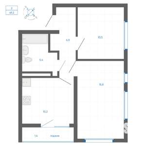 2-к квартира, вторичка, 49м2, 8/22 этаж