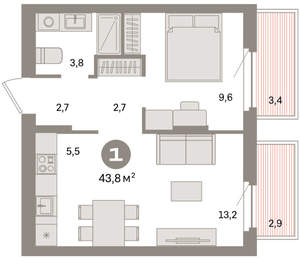 1-к квартира, вторичка, 44м2, 4/16 этаж