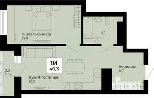 1-к квартира, строящийся дом, 40м2, 15/25 этаж
