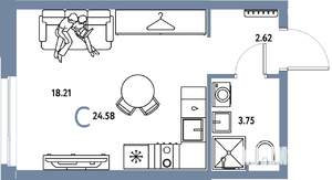 Студия квартира, строящийся дом, 25м2, 6/24 этаж