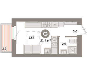 Студия квартира, вторичка, 21м2, 3/16 этаж