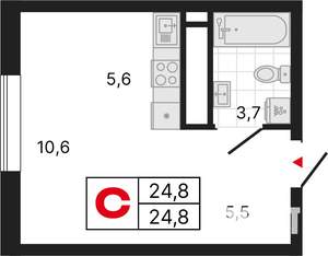 Студия квартира, строящийся дом, 25м2, 20/25 этаж