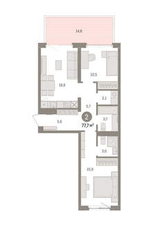2-к квартира, вторичка, 78м2, 2/15 этаж