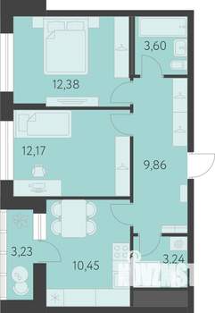 2-к квартира, вторичка, 53м2, 2/25 этаж