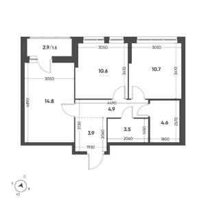 2-к квартира, вторичка, 55м2, 4/12 этаж