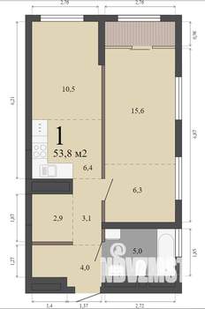 1-к квартира, строящийся дом, 54м2, 20/23 этаж