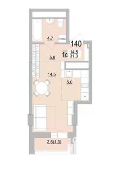 Студия квартира, строящийся дом, 31м2, 19/24 этаж