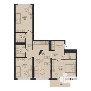 3-к квартира, вторичка, 92м2, 8/31 этаж