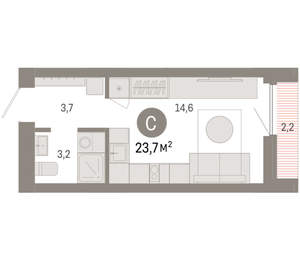 Студия квартира, вторичка, 24м2, 13/16 этаж