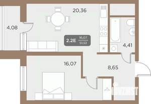 2-к квартира, вторичка, 52м2, 9/24 этаж