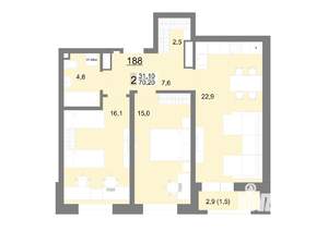 2-к квартира, вторичка, 70м2, 22/26 этаж