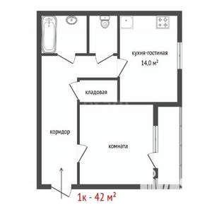 1-к квартира, вторичка, 42м2, 1/12 этаж