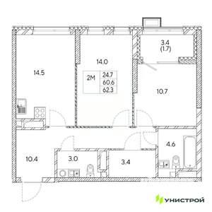 2-к квартира, вторичка, 62м2, 9/31 этаж