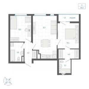 2-к квартира, строящийся дом, 65м2, 27/32 этаж