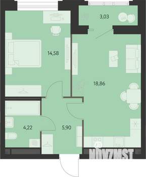 1-к квартира, вторичка, 45м2, 15/22 этаж