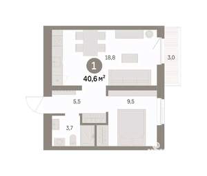 1-к квартира, вторичка, 41м2, 3/9 этаж