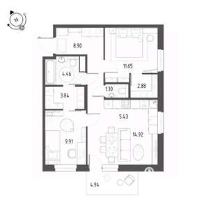 3-к квартира, вторичка, 64м2, 18/22 этаж