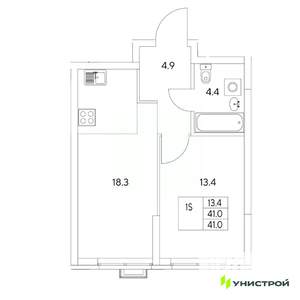 1-к квартира, вторичка, 41м2, 1/31 этаж