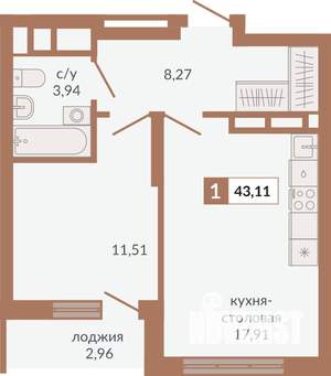 1-к квартира, вторичка, 43м2, 22/31 этаж