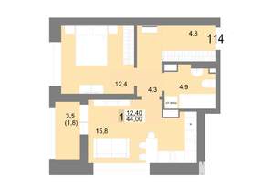 1-к квартира, вторичка, 44м2, 18/25 этаж