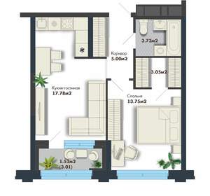 1-к квартира, вторичка, 45м2, 11/25 этаж