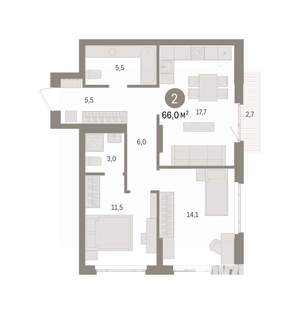 2-к квартира, вторичка, 66м2, 6/16 этаж
