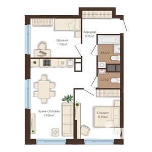 2-к квартира, вторичка, 62м2, 6/25 этаж