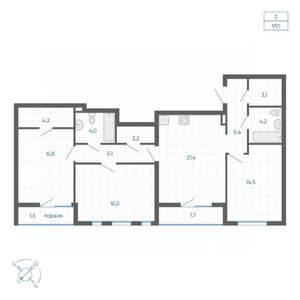 3-к квартира, вторичка, 99м2, 22/32 этаж