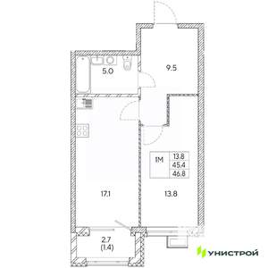 1-к квартира, вторичка, 47м2, 26/31 этаж