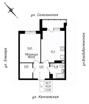 1-к квартира, строящийся дом, 41м2, 20/25 этаж