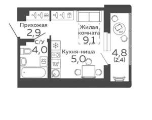 Студия квартира, вторичка, 23м2, 13/15 этаж