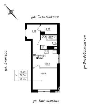 Студия квартира, строящийся дом, 30м2, 22/25 этаж