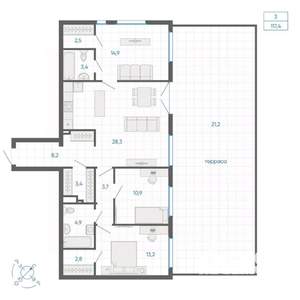 3-к квартира, вторичка, 117м2, 3/32 этаж