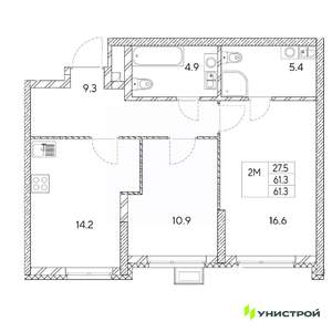 2-к квартира, вторичка, 61м2, 3/31 этаж