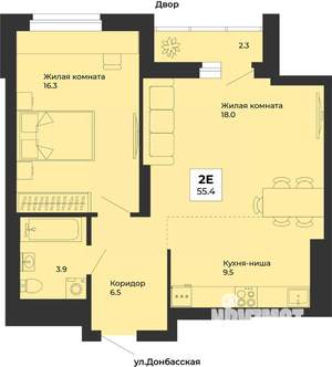 2-к квартира, строящийся дом, 55м2, 23/25 этаж