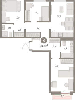 3-к квартира, вторичка, 79м2, 3/9 этаж