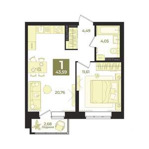 1-к квартира, вторичка, 44м2, 8/23 этаж