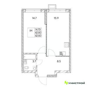 1-к квартира, вторичка, 43м2, 10/31 этаж